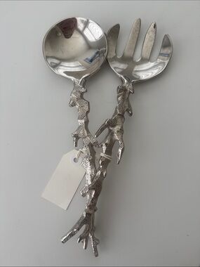Michael Aram Silver Branch-Handle Salad Servers